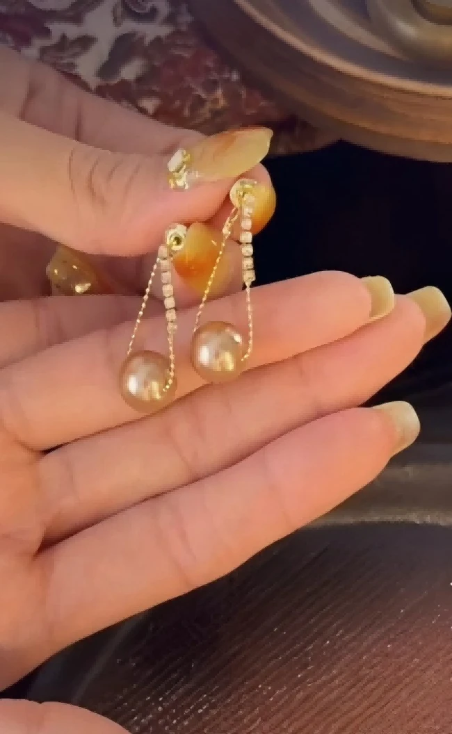 非金属仿水晶耳饰 串珠链条新中式耳环