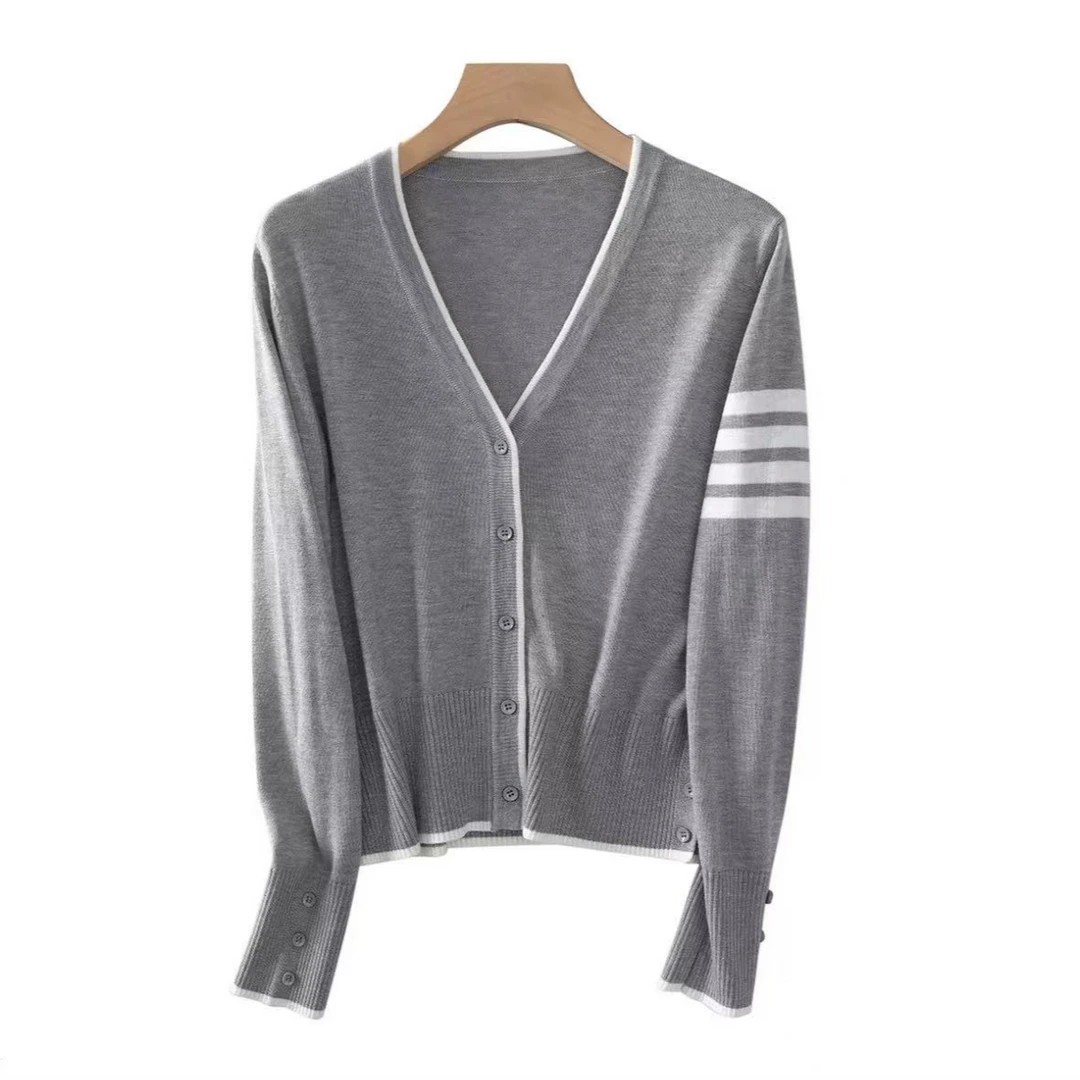 074针织衫女秋装撞色条纹开衫毛衣长袖打底衫