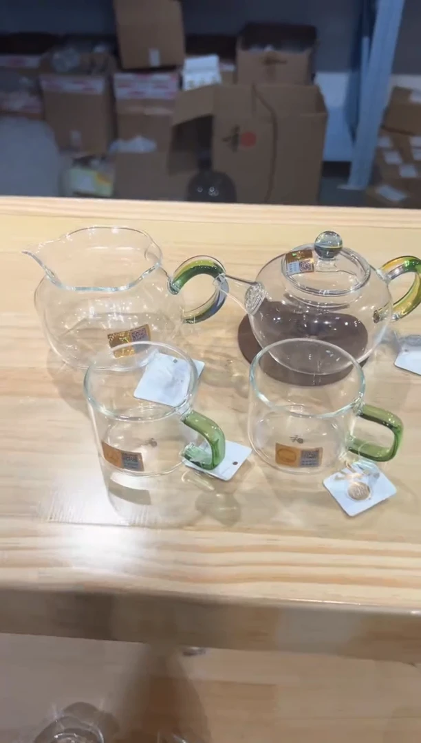 禾器-简逸壶-迷翠+纳福迷翠+清禾杯湖绿2只+禾器杯垫
