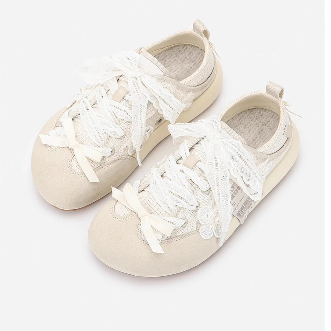 勃肯欧包鞋夏季新款蕾丝厚底可爱洛丽塔鞋萌妹休闲系带小白鞋女