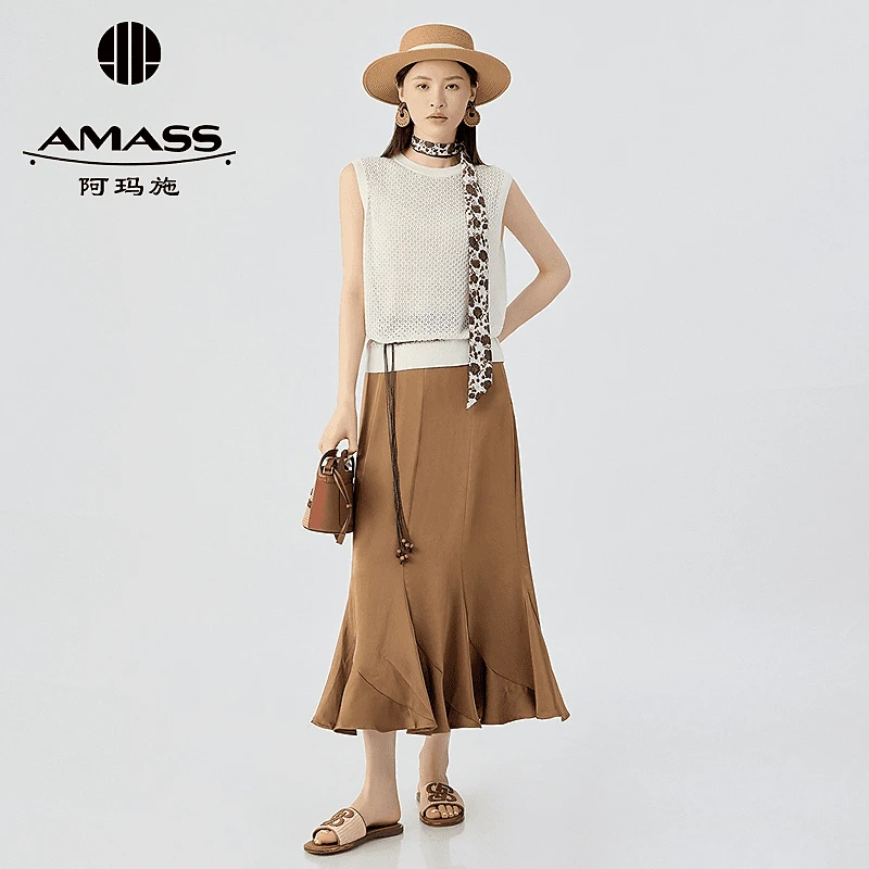 AMASS/阿玛施新款春夏百搭时尚简约气质无袖圆领针织马甲女538052