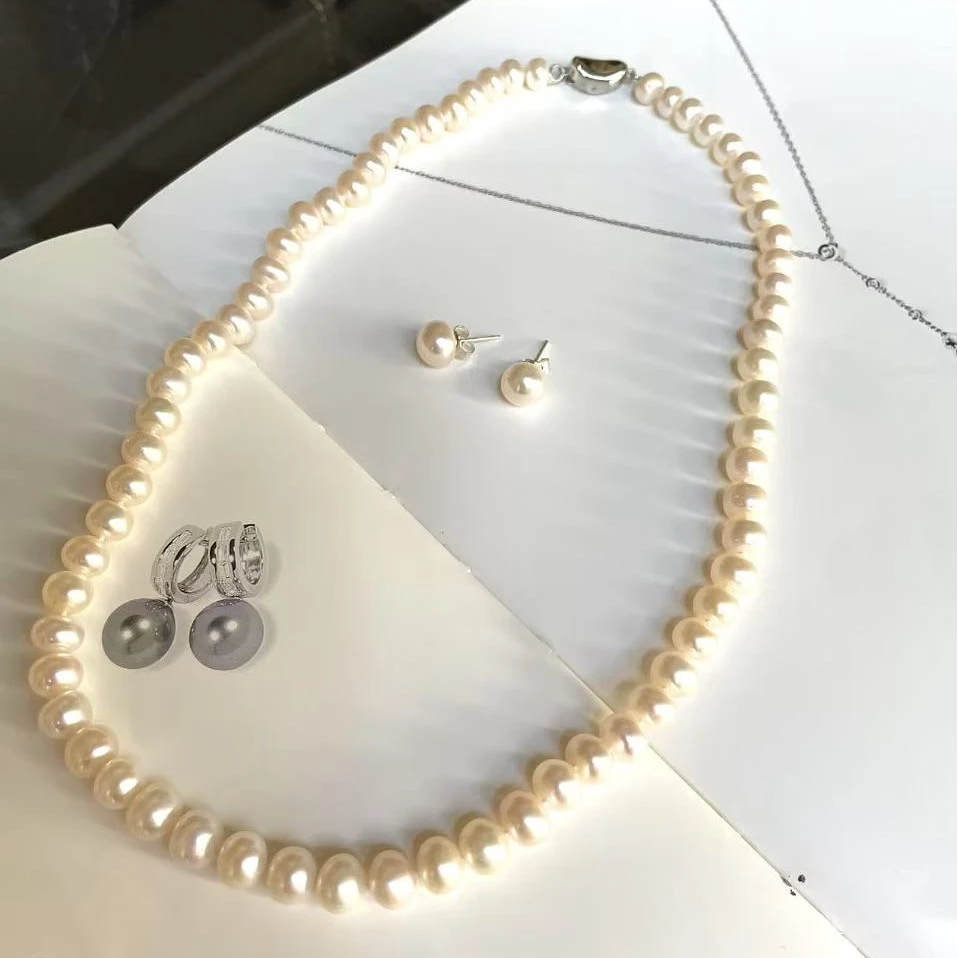 招牌淡水无核珍珠项链 馒头圆 粉光 7-8mm气质百搭经典无证书