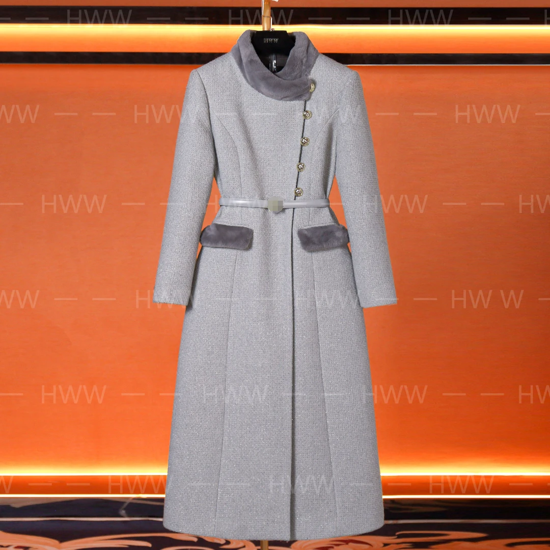 鹅绒服羊毛(袖子有绒)英伦潮流时尚气质收腰鹅绒服DHZHJ406456