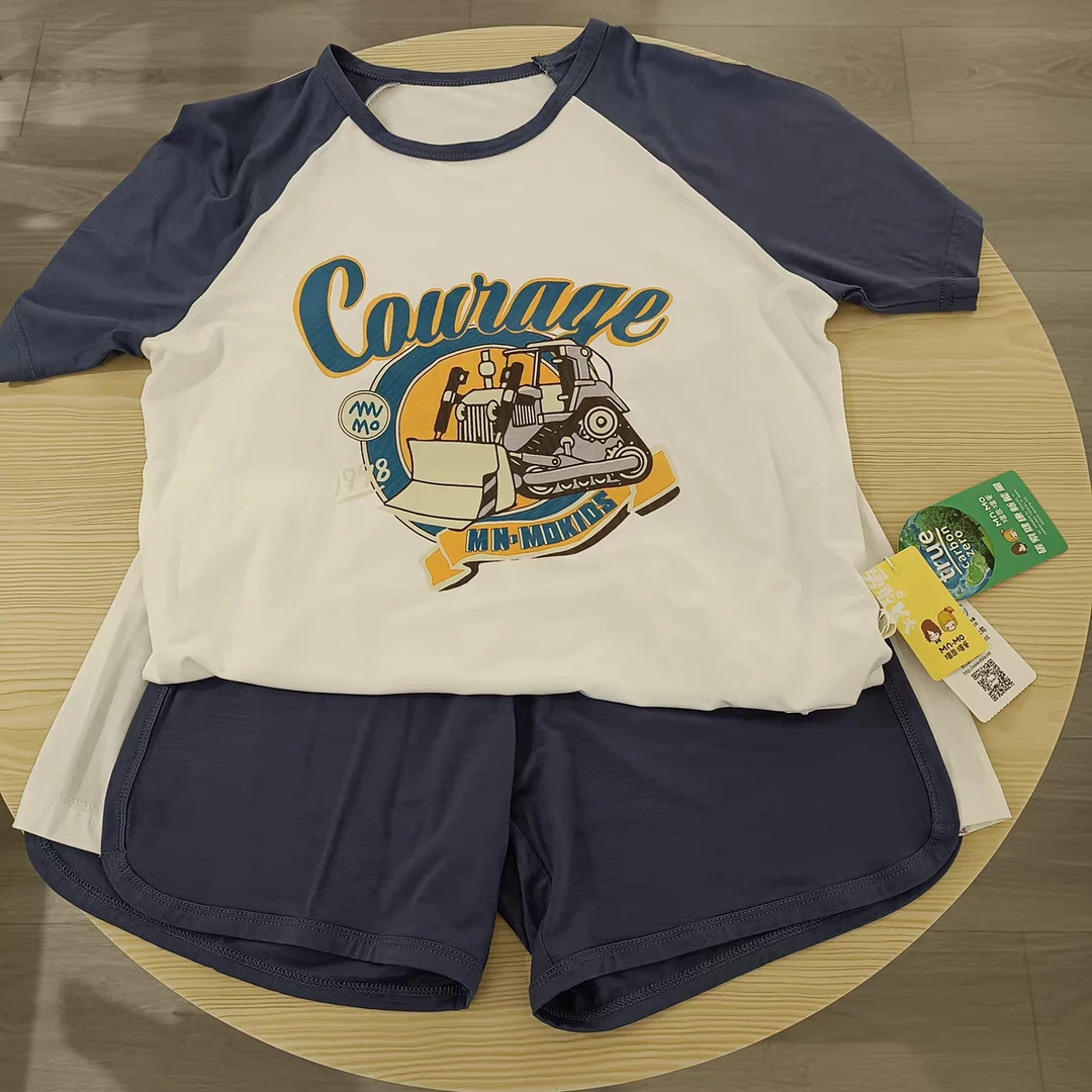 衣拉拉瑁恩瑁爱夏新款儿童短袖套装家居服睡衣男童超薄休闲莫代尔