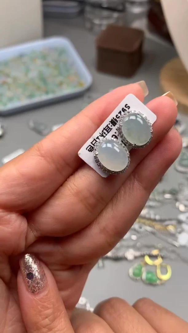 银S925镶嵌戒指翡翠耳饰12