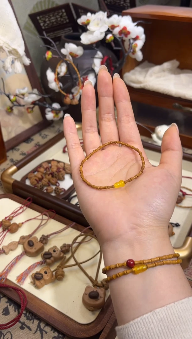 手串桃核【桃缘行】竹节「黄色葫芦」桃木桃核辟、挡、驱、护 备注手围