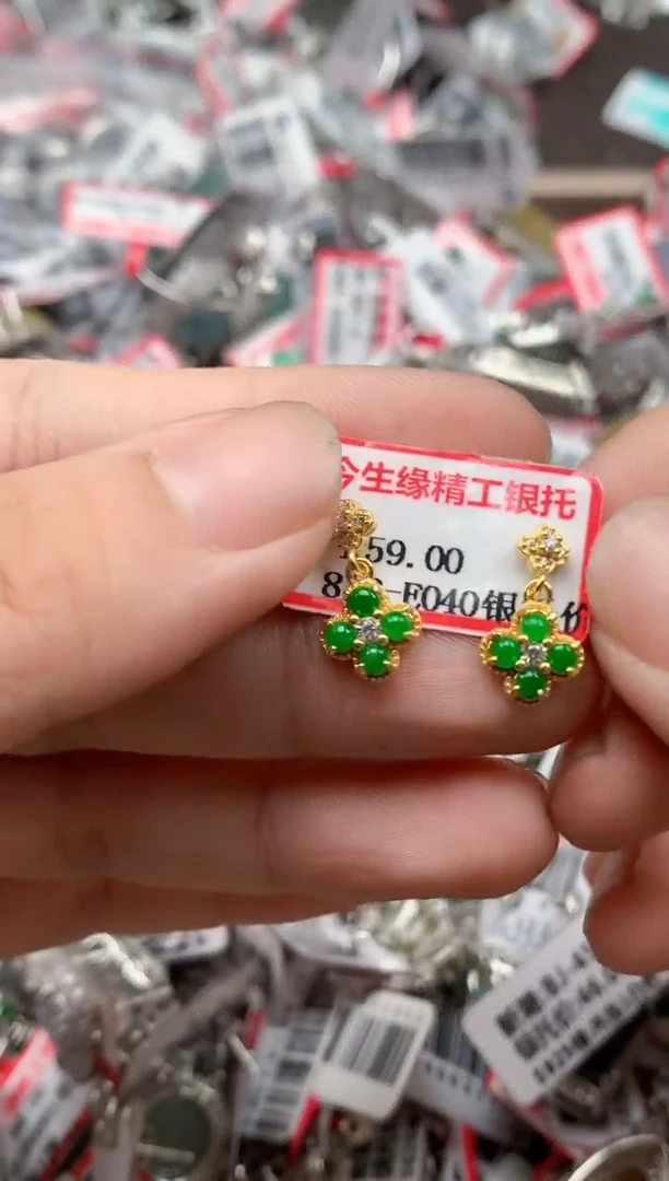 银S925镶嵌戒指翡翠天然A货缅甸翡翠