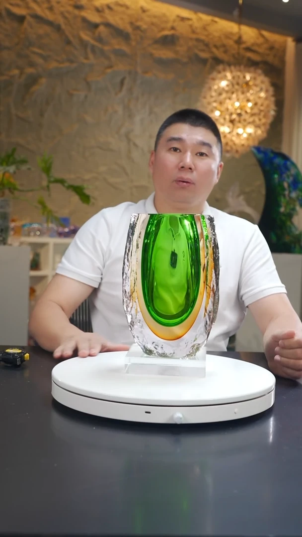 手工艺品琉璃黄绿色冰川纹花器
