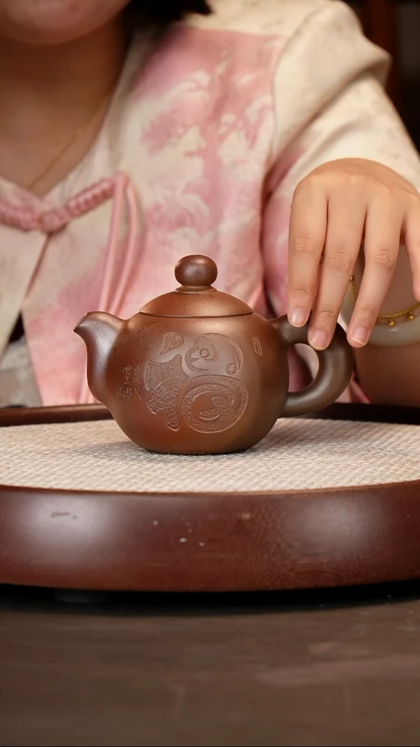 茶壶紫砂【张彩萍】黑墩头柴烧芙蓉珠  350CC