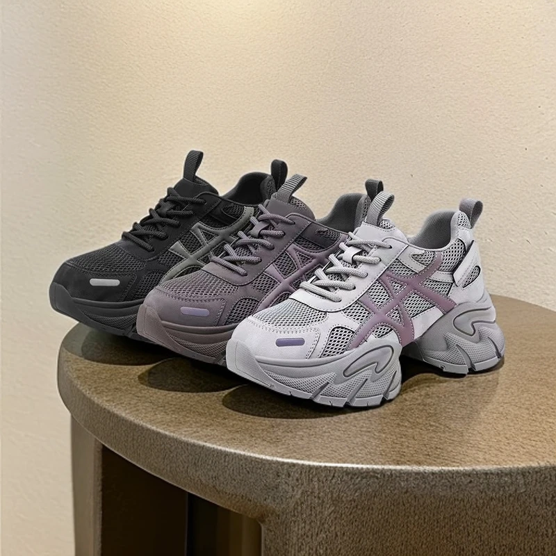 2025秋复古拼接老爹鞋潮鞋厚底松糕运动鞋女款舒适时尚百搭网面