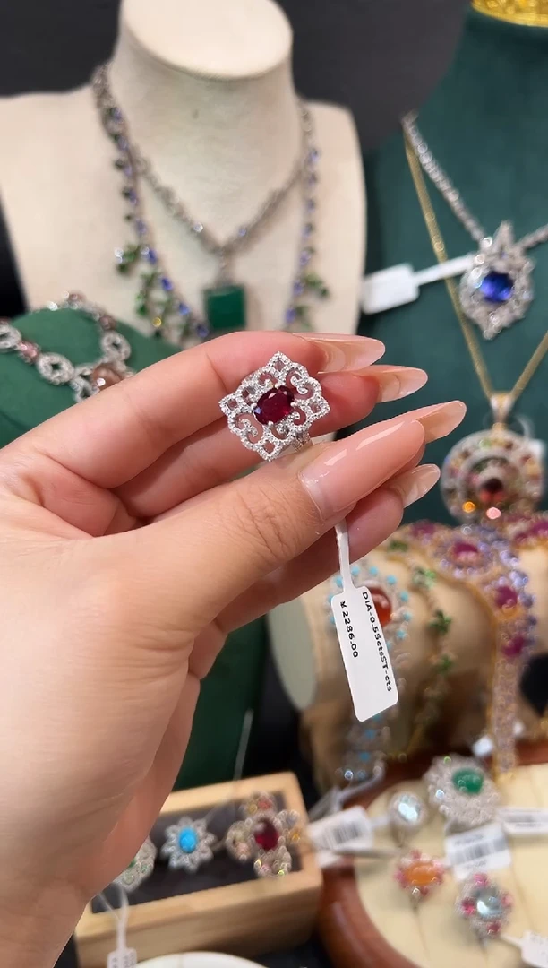 银S925镶嵌戒指碧玺戒指