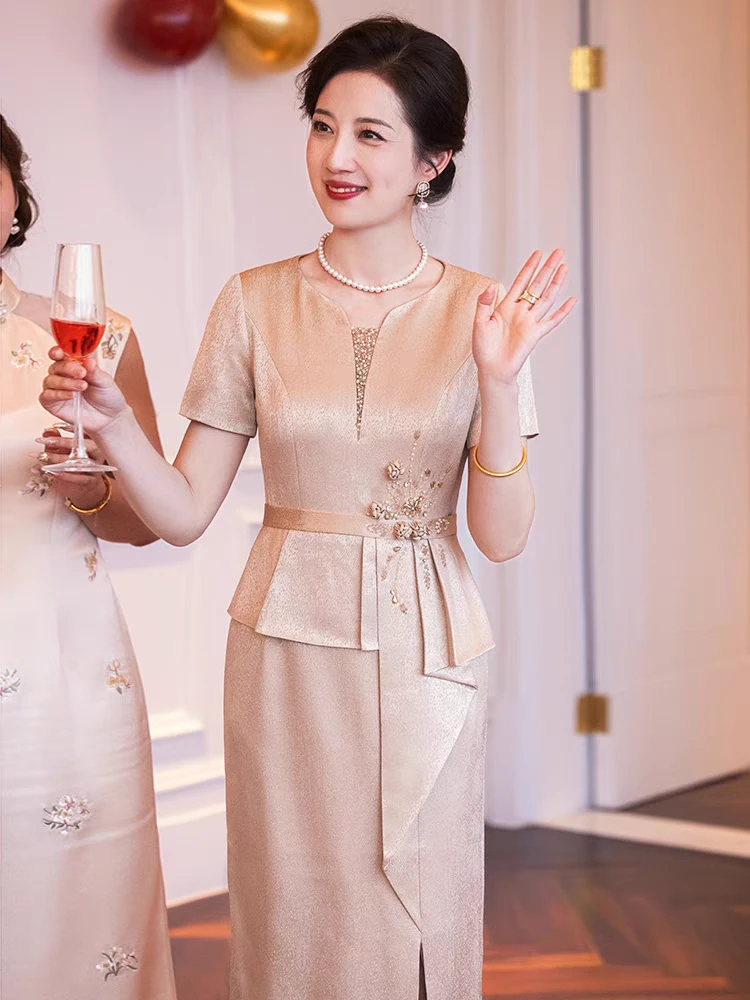 88133-喜婆婆婚宴装醋酸2025新款高端轻奢高级感妈妈礼服高贵