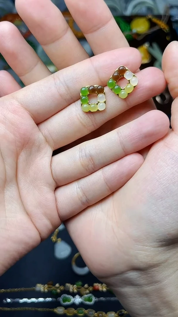 银S925镶嵌和田玉耳饰耳钉 06