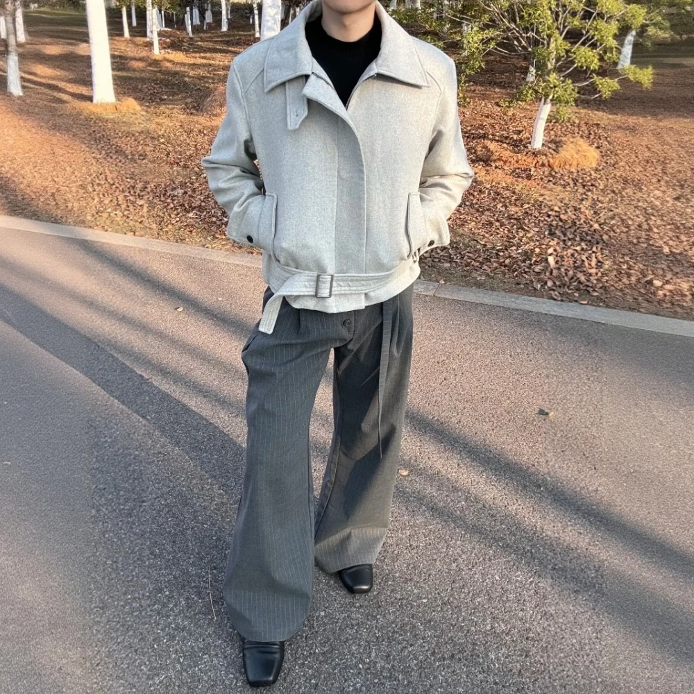 绑带棉衣夹克男正肩短款版型cleanfit毛呢外套冬4junks加厚保暖