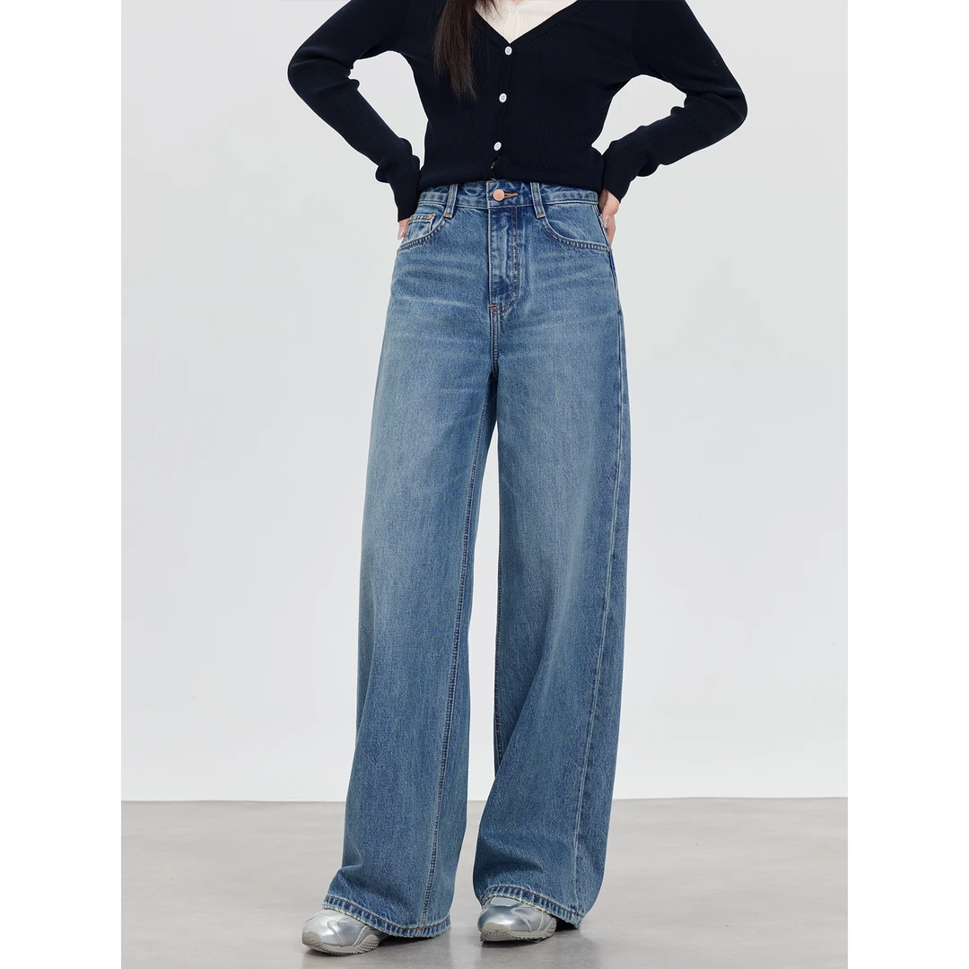 爱蔷薇直筒牛仔裤女2025新款裤子大码胖mm秋季宽松阔腿裤GT77995