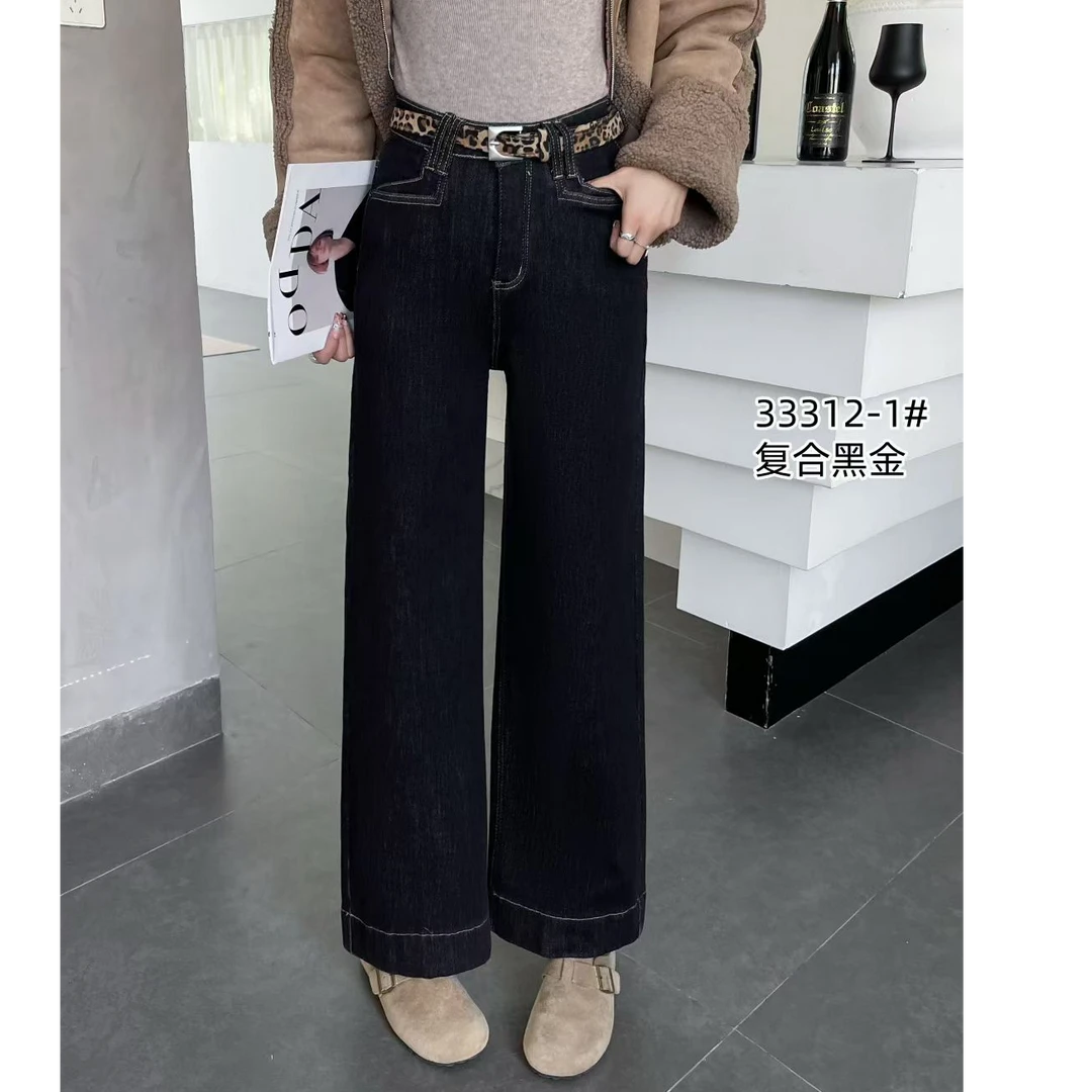 【33312】爆款推荐黑金弹力复合密密绒9分直筒裤