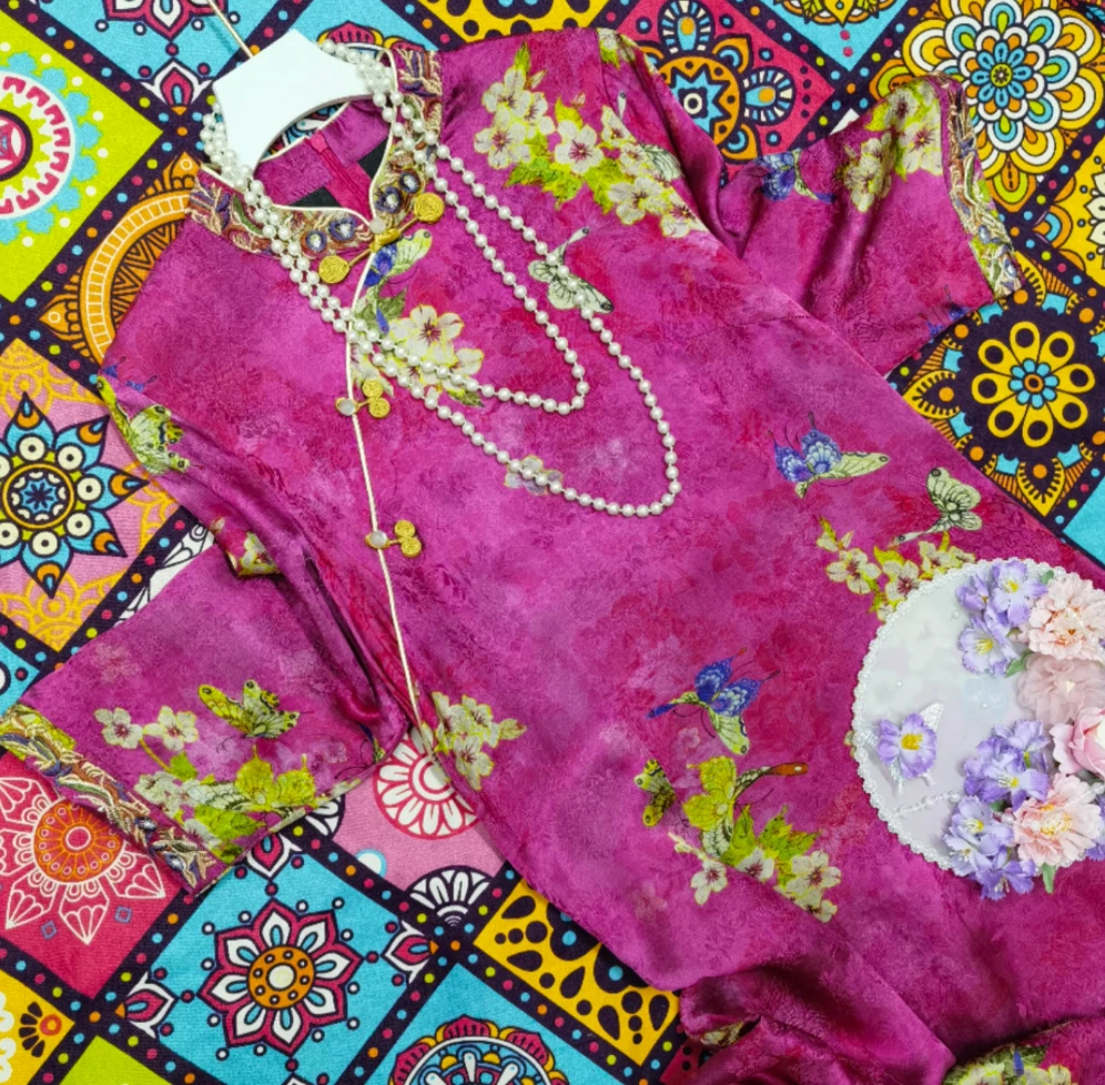 （雪媚娘～喜婆婆）新中式重磅提花香云纱工艺金标柜气质连衣裙