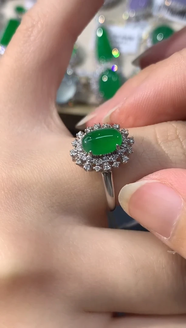 18K金镶嵌戒指翡翠A88|两用款|6800