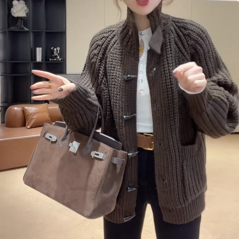 冬季复古设计感百搭厚版针织外套时尚韩版上衣LK2507961