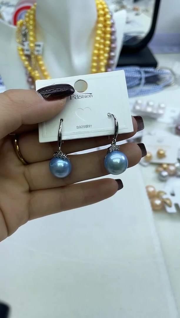 未镶嵌耳饰淡水珍珠蓝色系