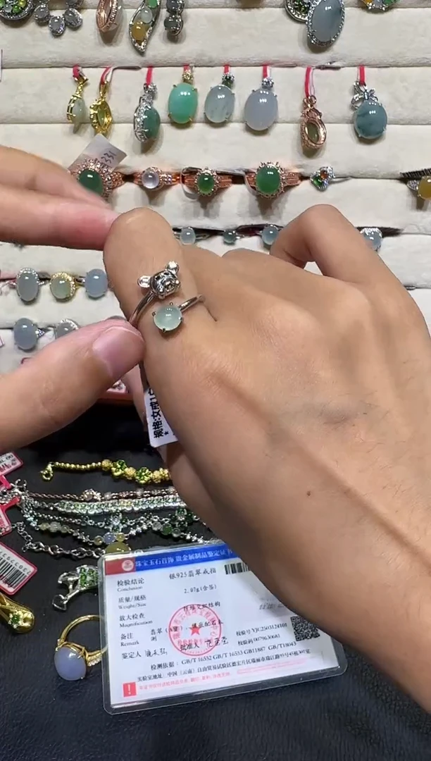 翡翠戒指银S925镶嵌戒指124