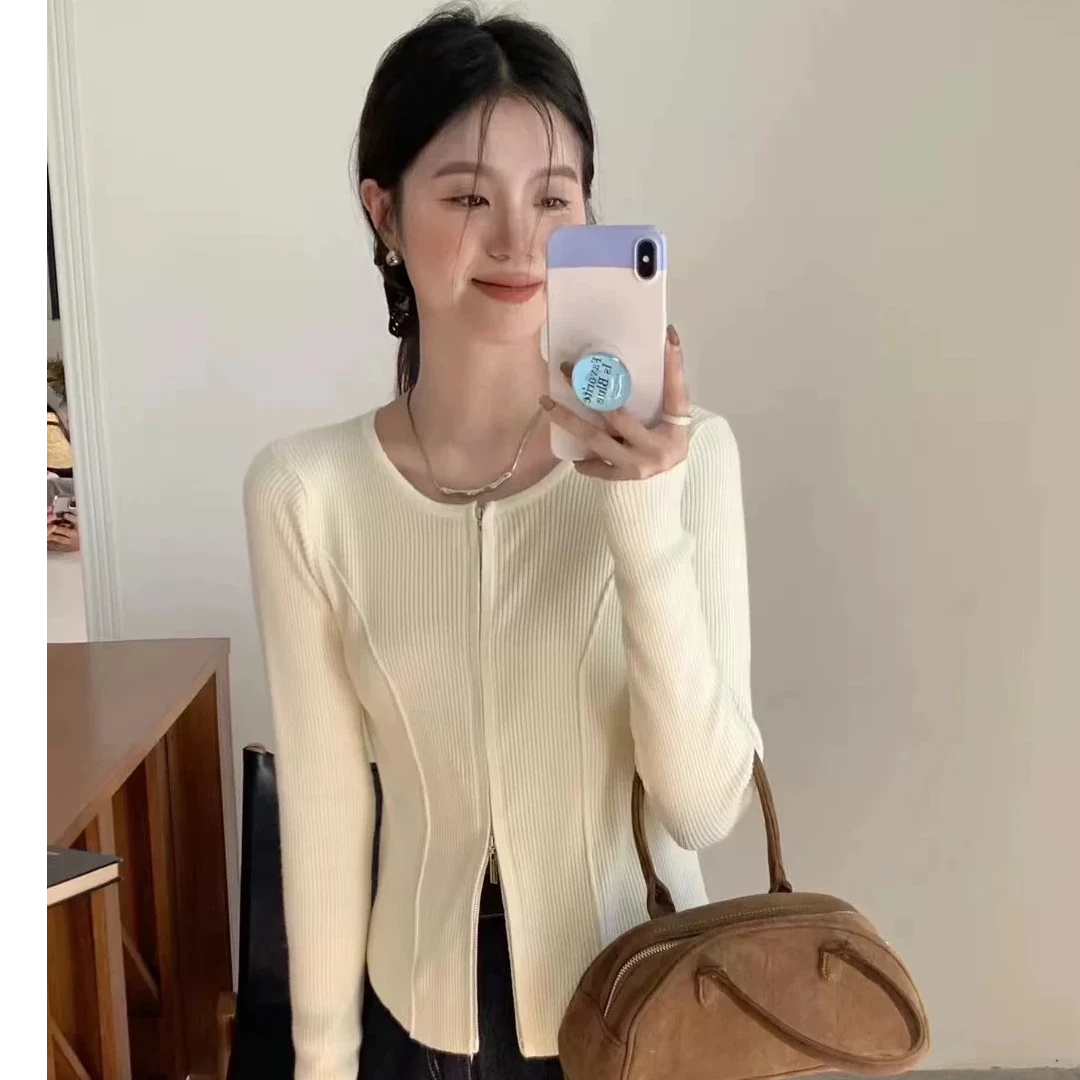 【玲胖胖 单上衣】秋冬长袖双拉链气质百搭显瘦开衫CCC11387
