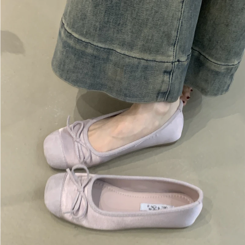 WL-1516-65温柔芭蕾鞋2025新款法式绸缎仙女风晚风蝴蝶结玛丽珍鞋