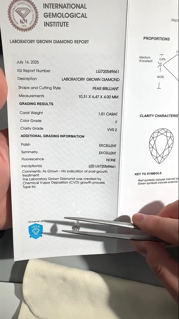 裸石实验室培育钻石【水滴】1.51克拉F色VVS2-IGI-720549661