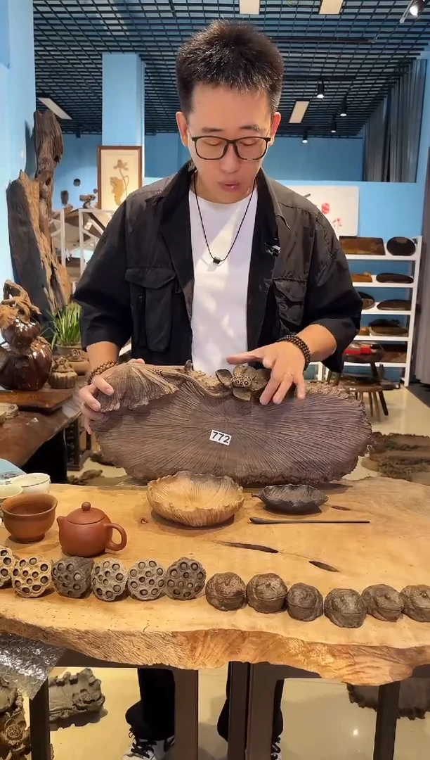 木772号乌木金丝楠干泡茶盘+茶则+小果盘