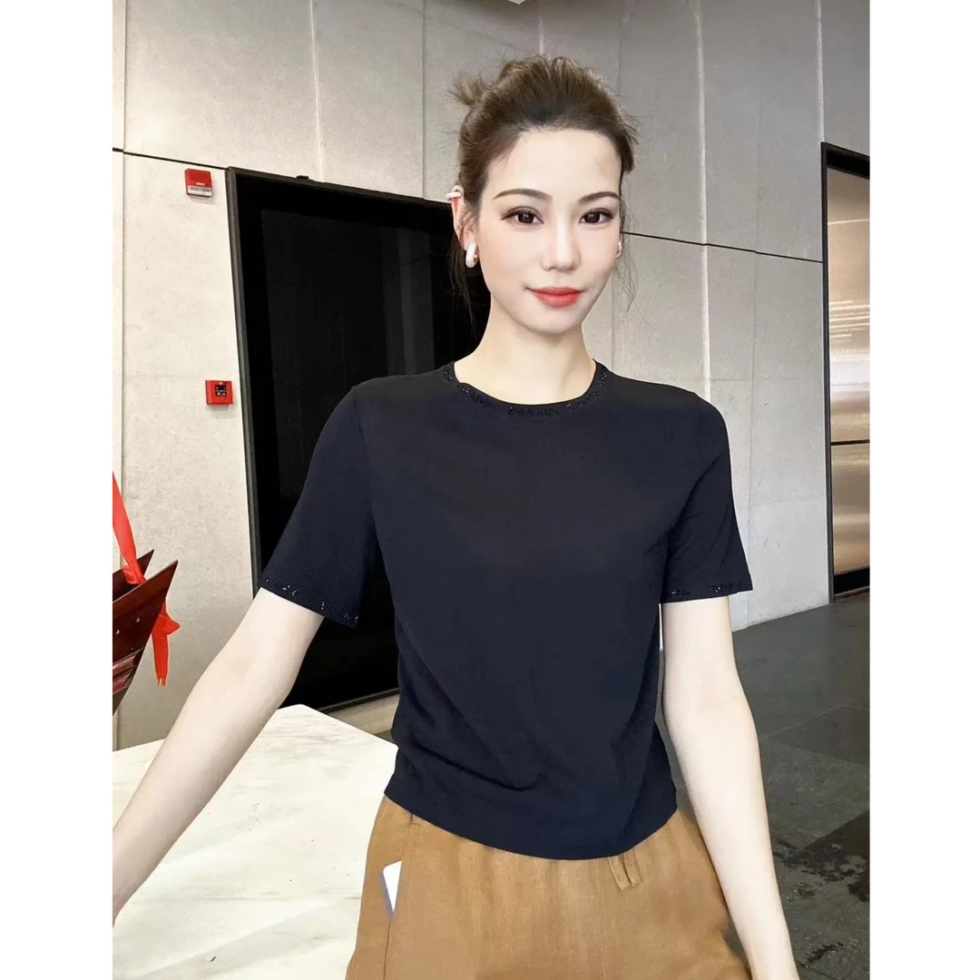 AMASS/阿玛施 夏季百搭通勤纯色圆领套头短袖纯色休闲针织5399706