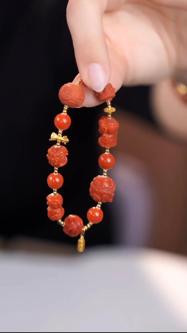 18K金镶嵌手链南红玛瑙@