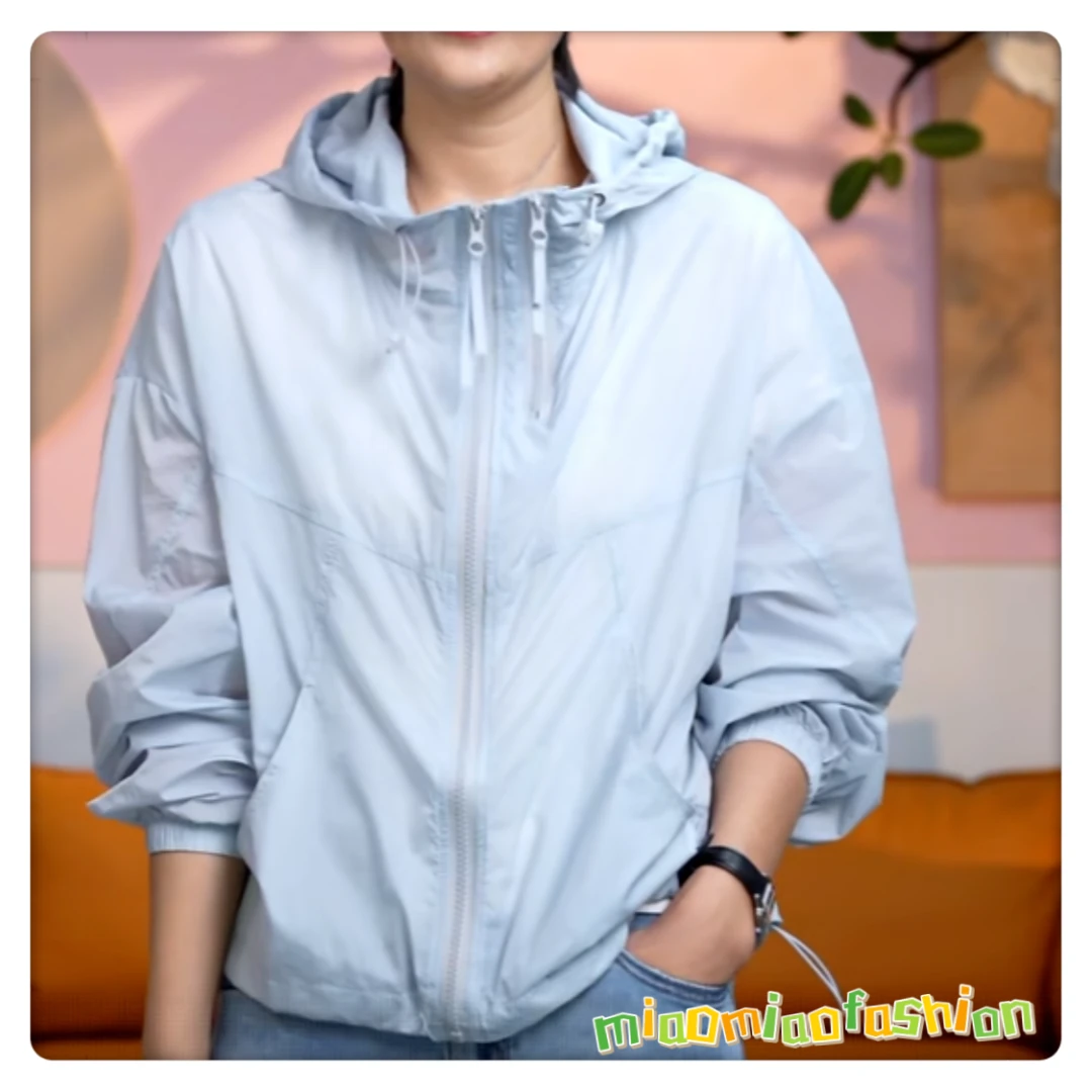 【MIO】米奥连帽轻薄防晒衣外套2025夏新拉链抽绳宽松透气长袖外套
