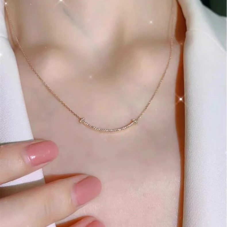 坠链均925银合成锆石 s925纯银项链女笑脸吊坠韩版简约大方锁骨链