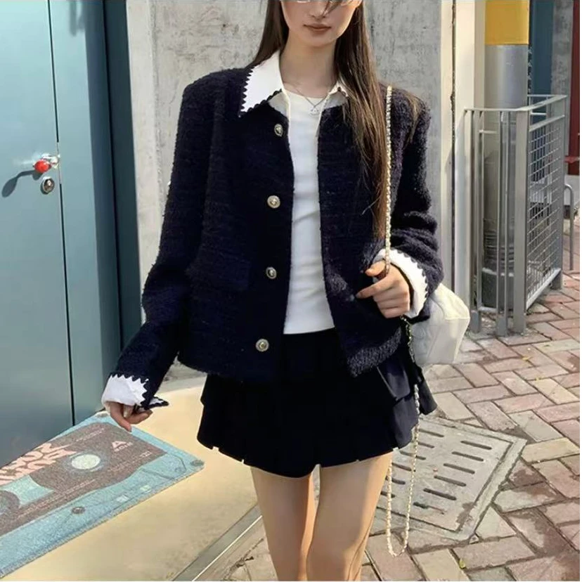 椿山汇 女单排扣短款领短外套设计师开衫小香风9826