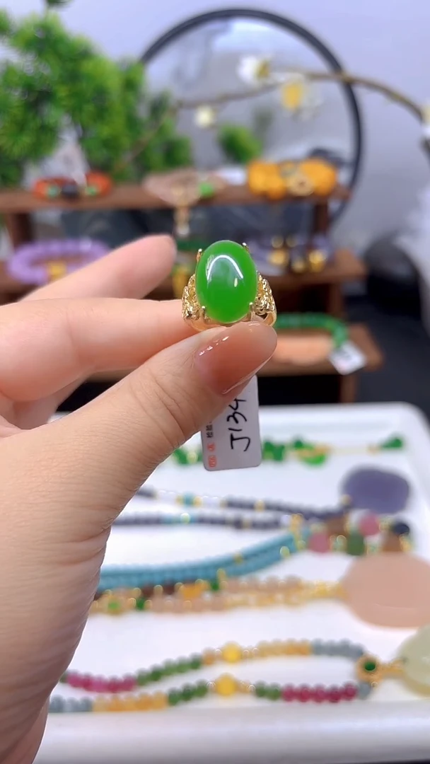 银S925镀金镶嵌戒指和田玉J134