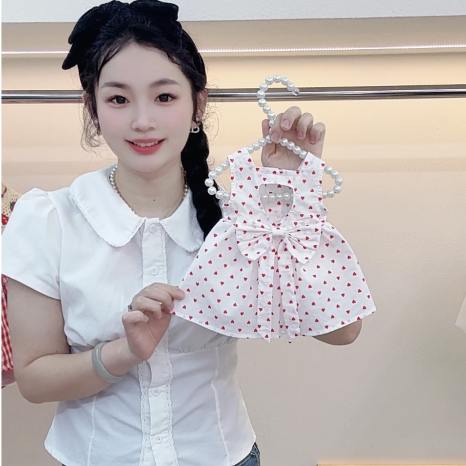 新款夏季温柔公主风爱心波点包屁裙女宝无袖女童