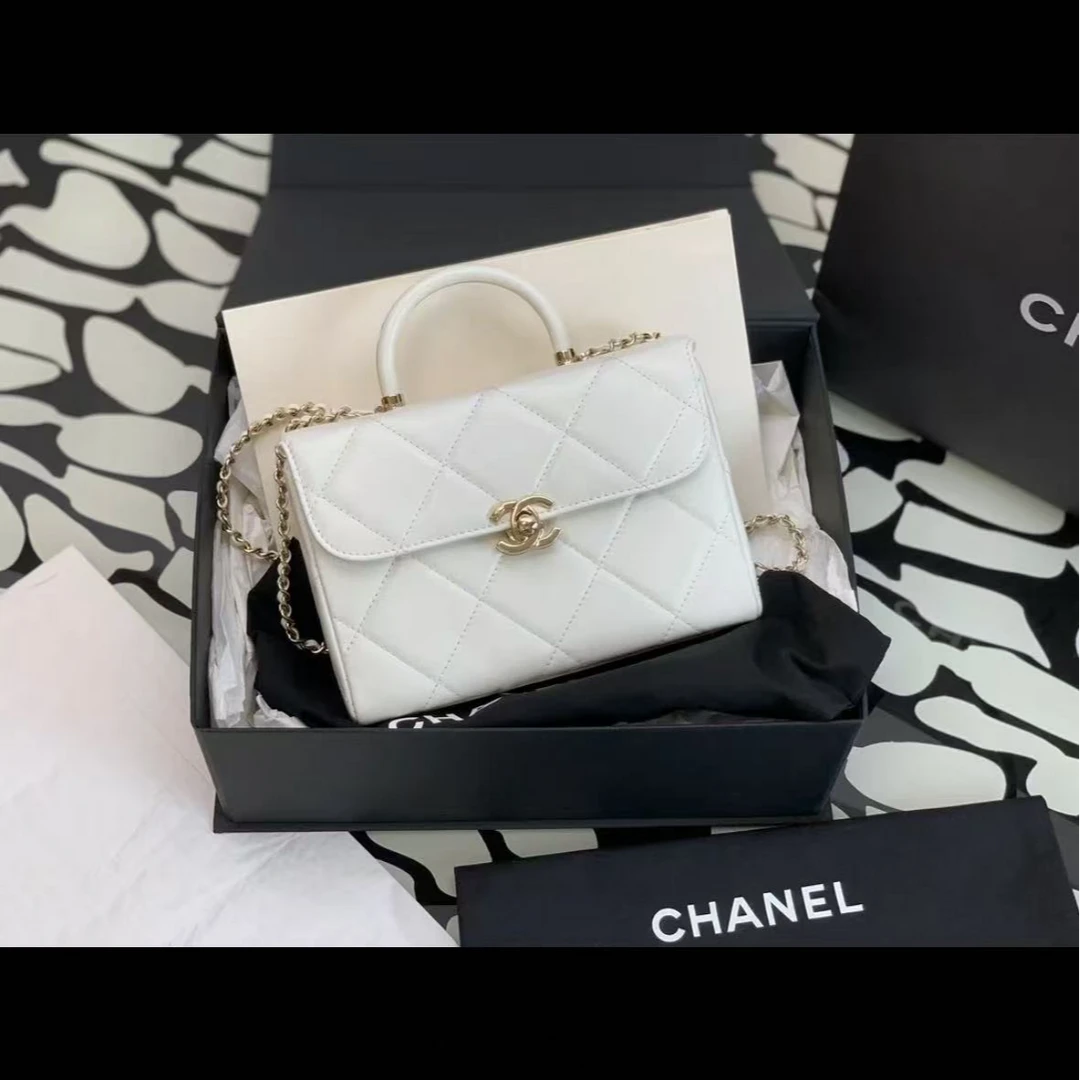 95新 Chanel/香奈儿 GGS23k牛奶盒子包白金羊皮芯片款58423634