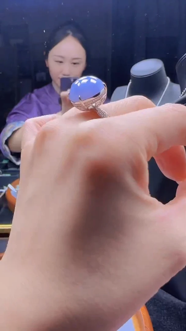 【闪购商品】翡翠戒指18K金镶嵌天然缅甸翡翠A货紫罗兰蛋面戒指