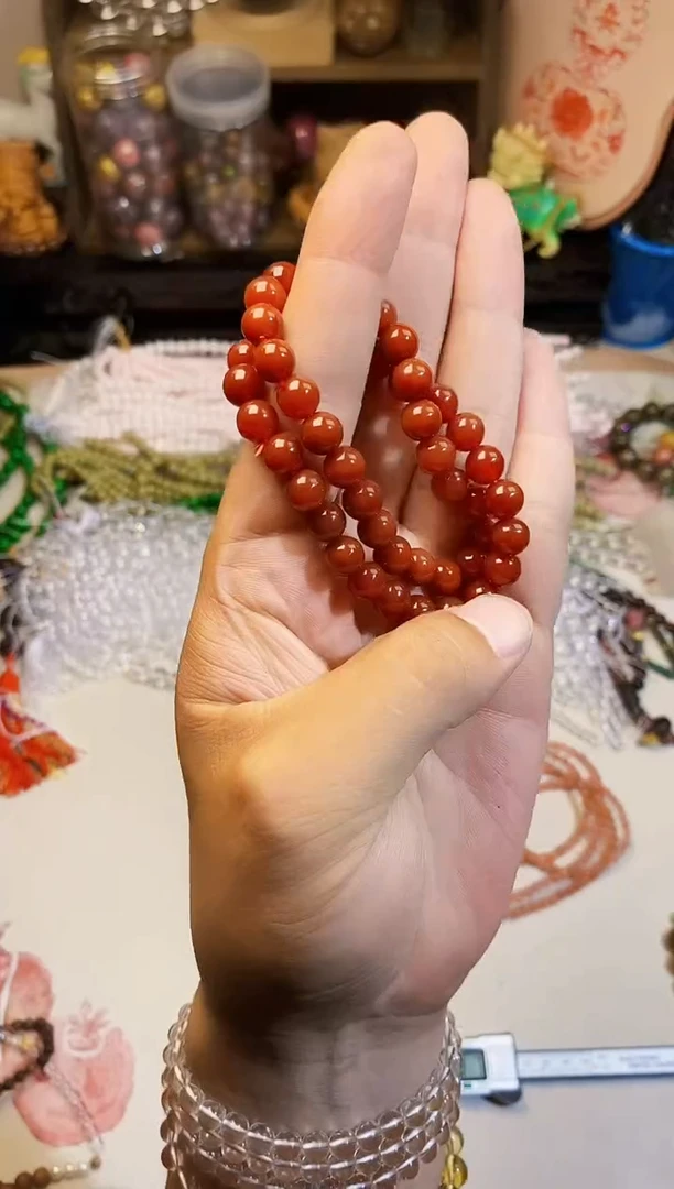 手链合金南红玛瑙卡8柿子红单圈
