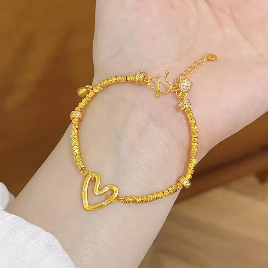 铜合金合成锆石手链 新中式镂空爱心水滴盘缠手链刻面百搭手串