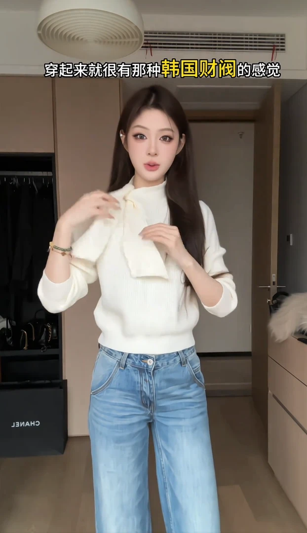 时尚韩系复古温柔半高领绑带毛衣女冬季新款慵懒针织衫上衣