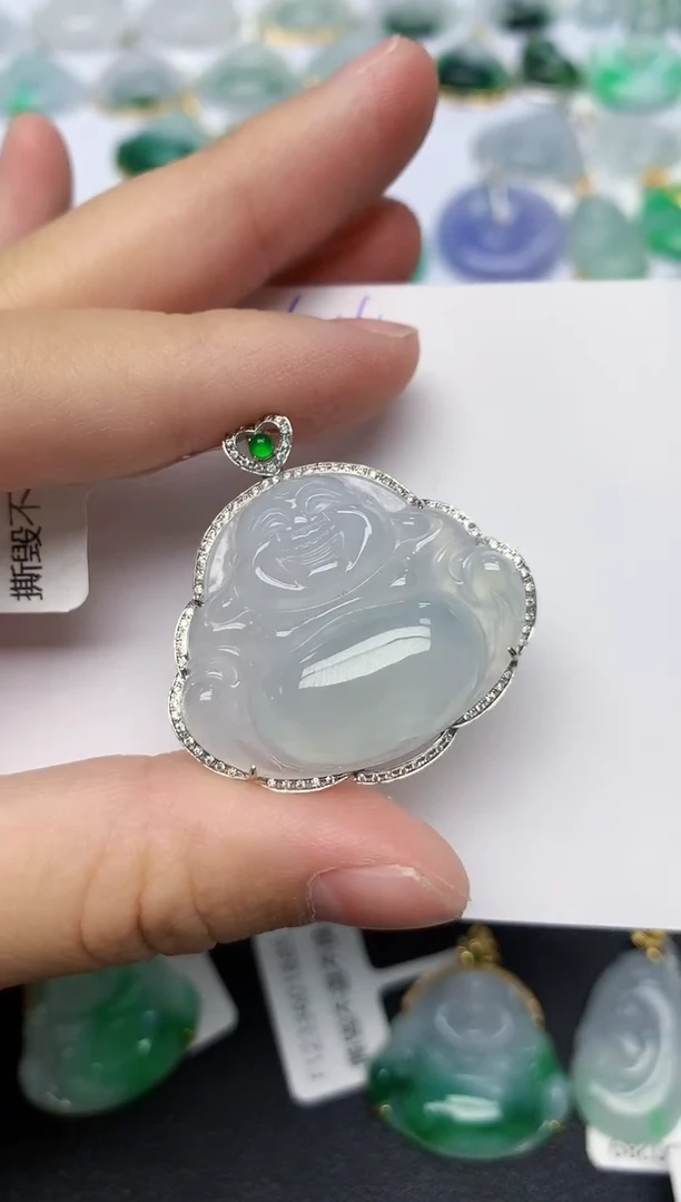 颈饰18K金镶嵌翡翠天然缅甸A货翡翠百元以上9元证书费自理