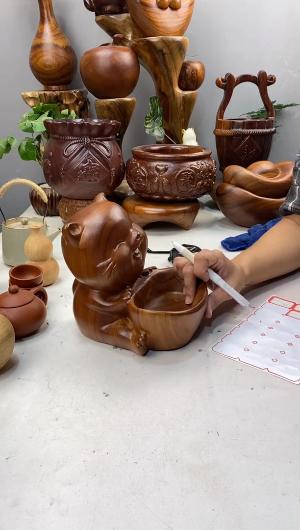 香樟木A50猫猫果盆/尺寸