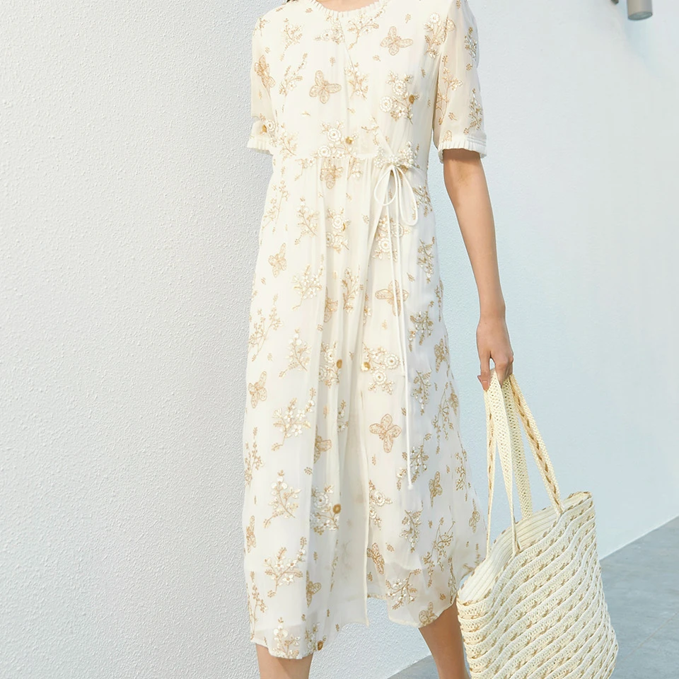 JETEZO【连衣裙】夏季收腰泡泡袖气质法式洋装BD10039E1