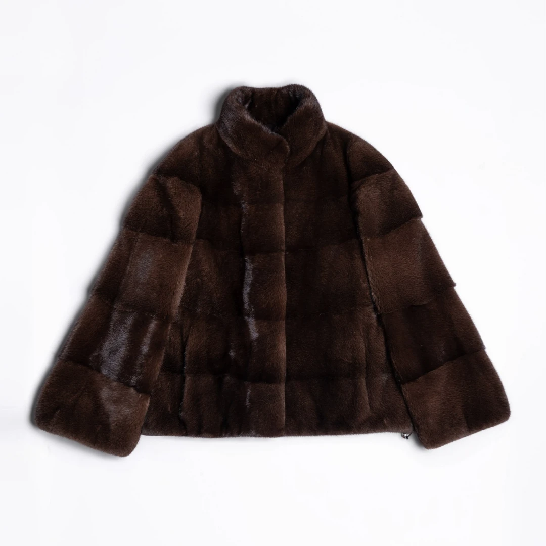 横排水貂外套奢华网红冬季气质设计师休闲短款立领百搭宽松皮草