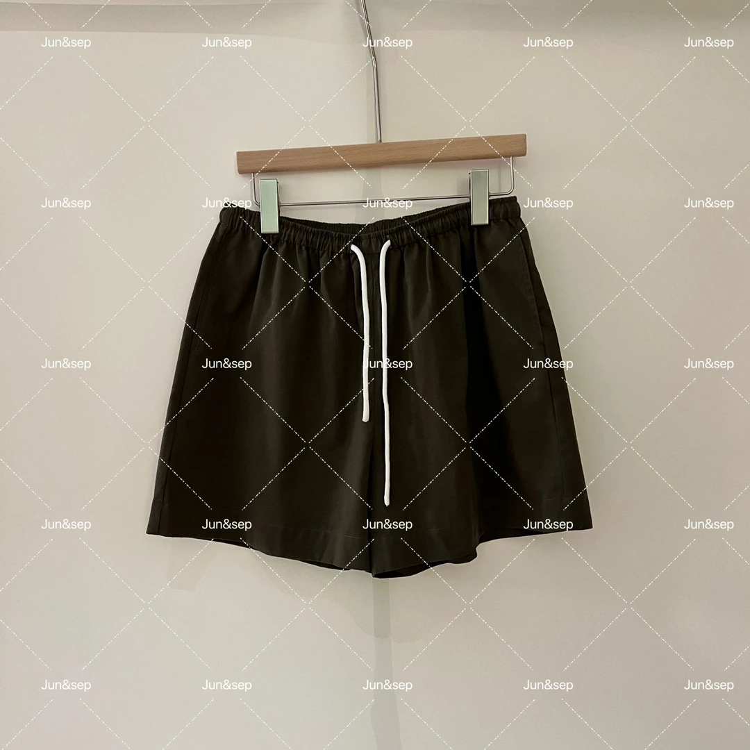 WMeng 橄榄绿*极简显瘦腔调宽松纯色松紧腰短裤JS-K-25041936