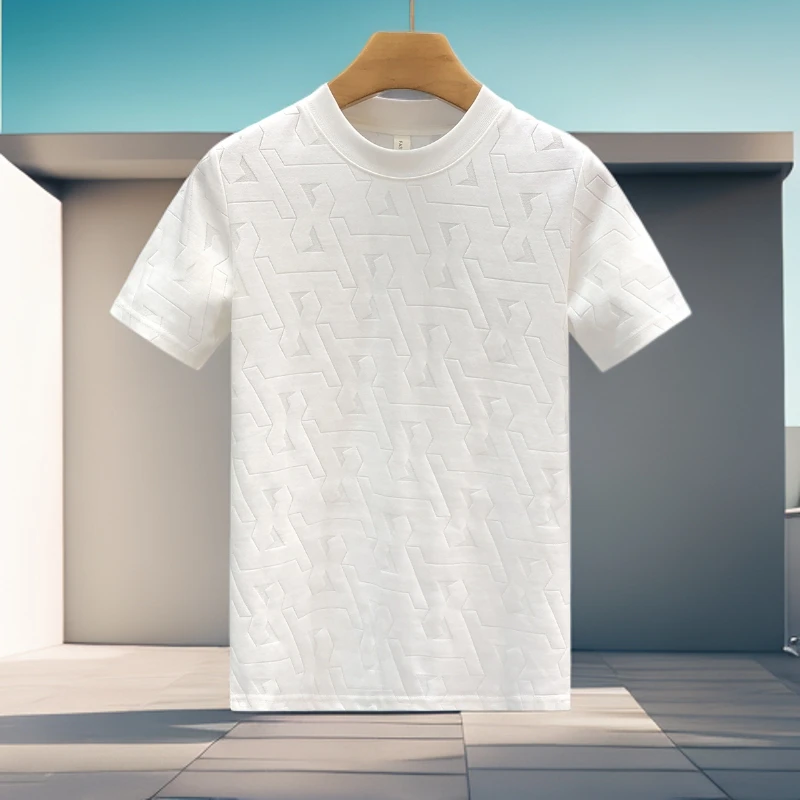 霍罗哈芬HOROHUVEN潮牌夏季暗花纹短袖t恤男潮流修身圆领体恤衫