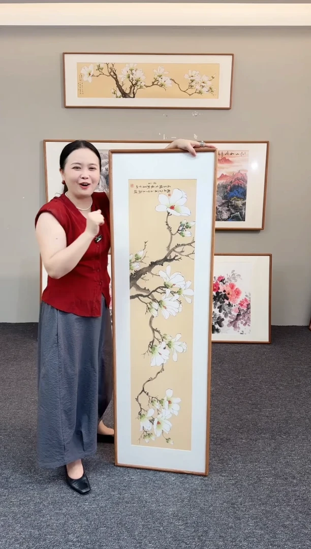 国画玉兰155*45手绘作品
