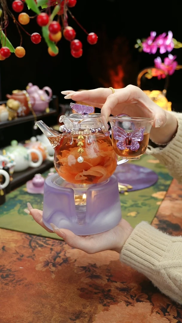 【闪购商品】紫色温茶台+茶壶+链子+杯子