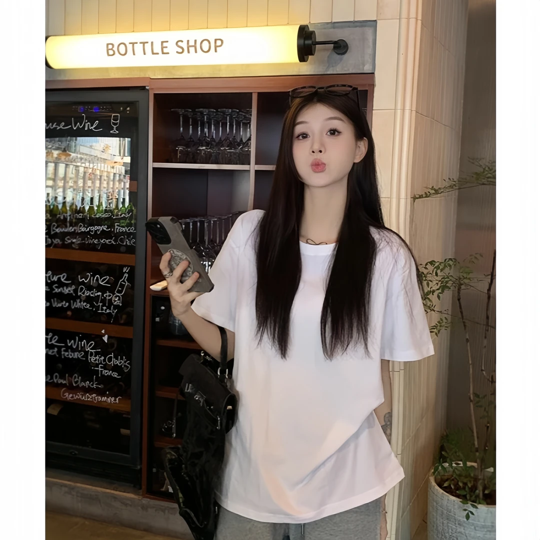 圆领t恤女款大码女装黑色夏季百搭休闲宽松白色女款2025新款爆款